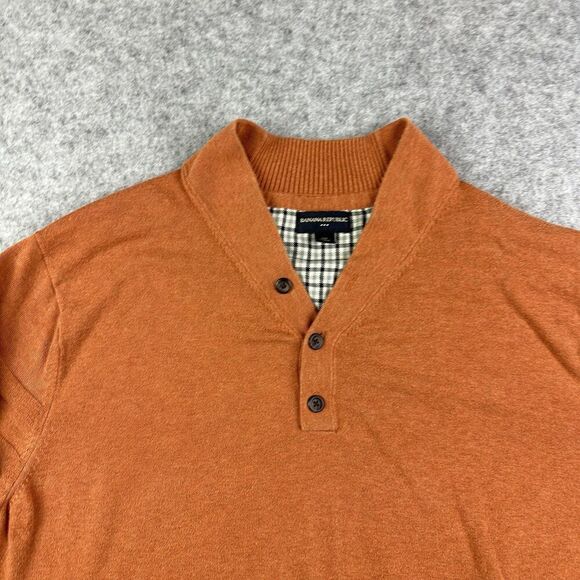 Banana Republic Sweater Mens XXL 2XL Orange Shawl Button Collar Preppy Pullover - Picture 4 of 15